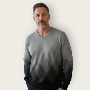 Pierre Cardin Sweater Men's XL Dark Gray Black Knitted Diamond Print V-Neck New